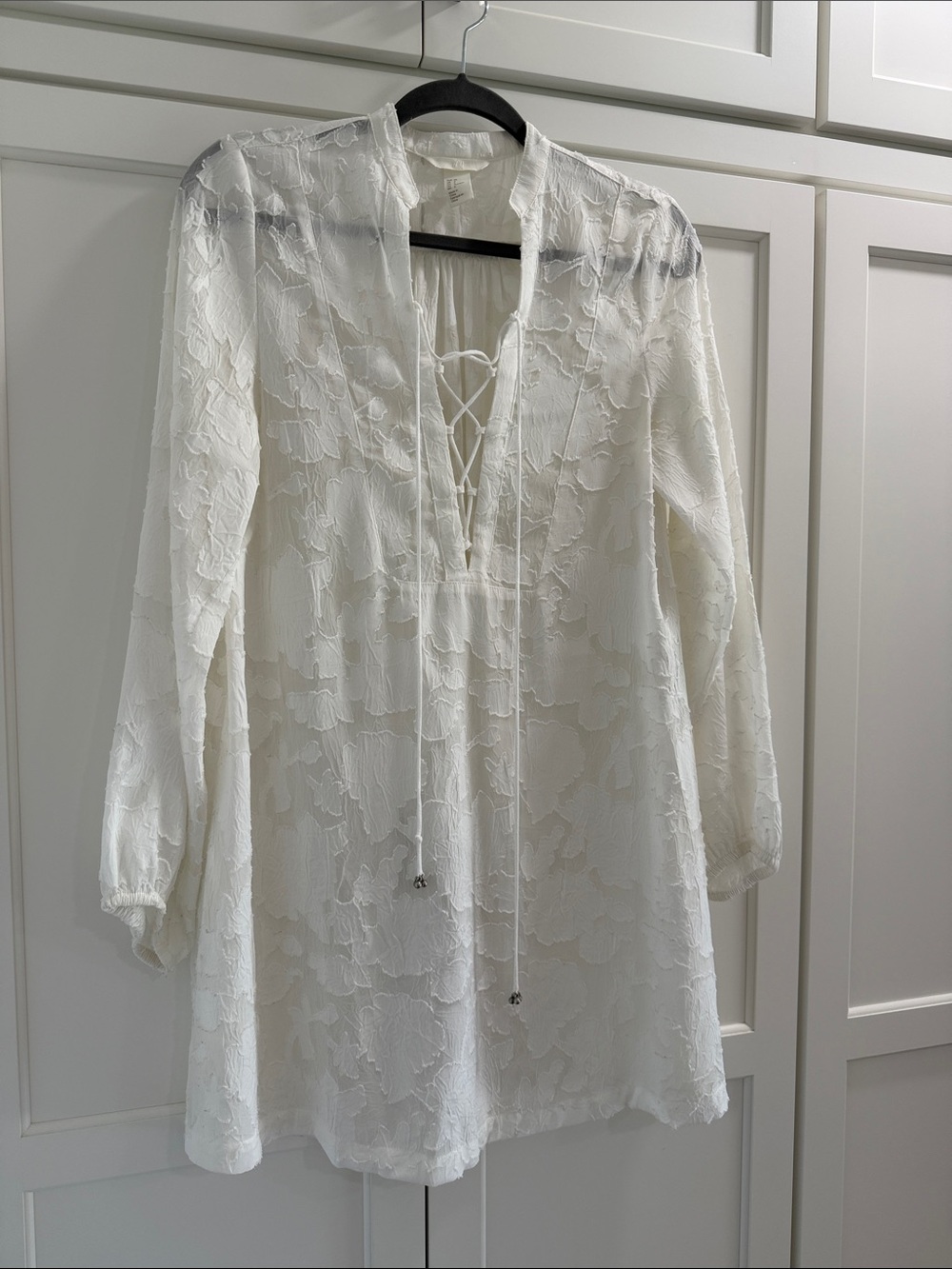 H&M White Long-Sleeve Lace Tunic Dress